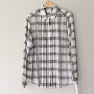 Foxcroft || Buffalo Plaid Long Sleeve Blouse White